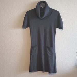 Athleta ZUNI Cowl Neck Dark Gray Sweater Knit Pocketed Short Sleeve Dress M